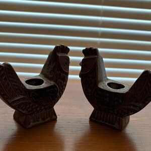 Artisan Bird Candle Holders in Rustic Brown